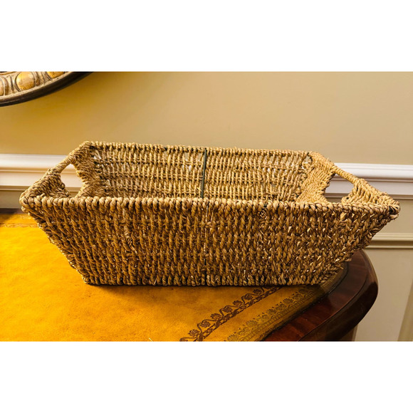 Large Rope Wicker Rectangular Basket with Handles Storage Organize Boho - Picture 5 of 6